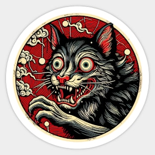 Spooky yokai cat portrait Sticker